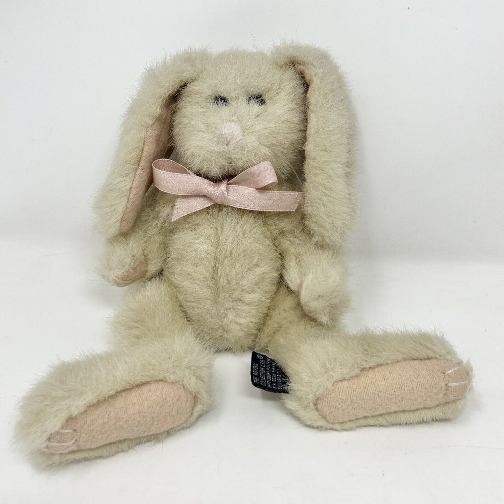 Boyds Bears Rabbit‎ Nylon Whiskers 8" Pink Ribbon Jointed Vintage Faux Mohair